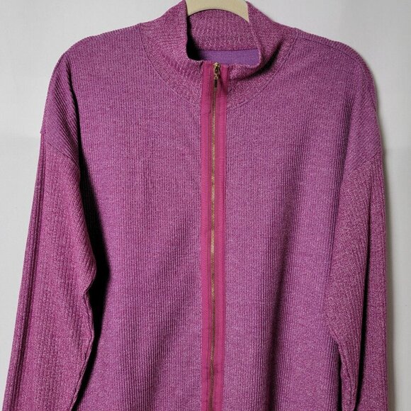 Soft Surroundings Purple Pink Full Zip Ribbed Workout Sweatshirt Jacket Large - Picture 5 of 9
